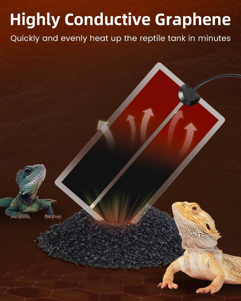 Glow Up 7W Reptile Vivarium Heat Mats, Pets Heating Pad with Temperature Adjustment, Amphibian Tank Warmer for Reptiles, Turtles, Snakes, Lizard, Gecko, Removable Under Tank Reptile Heating Mat, (2X) - Image 2